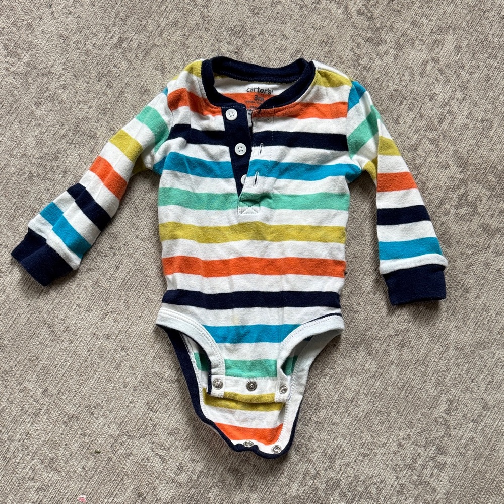 Carter's Navy Trim Multicolor Striped Long-Sleeve One-Piece